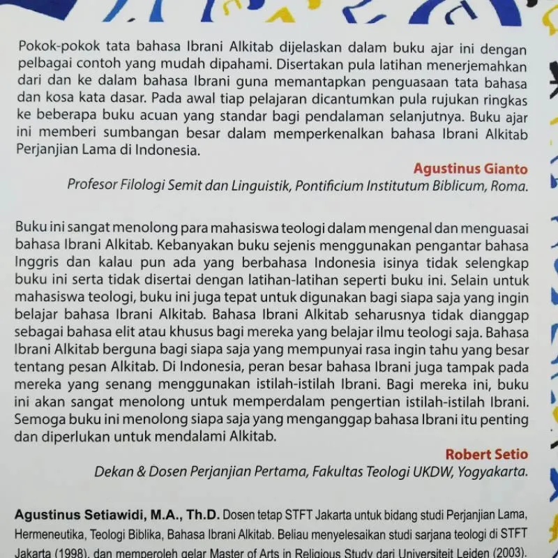 Buku Bahasa Ibrani Untuk Bagi Pemula oleh Agustinus Setiawidi, Elias P. Pohan