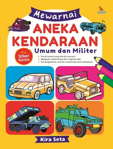Buku Mewarnai Aneka Kendaraan Umum dan Militer oleh Kira Seta