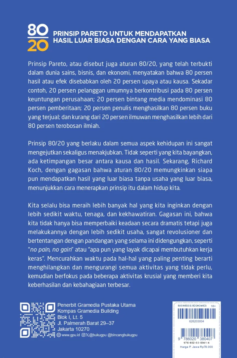 Buku 80/20 Prinsip Pareto untuk Mendapatkan Hasil Luar Biasa dengan Cara yang Biasa (2026) oleh Richard Koch